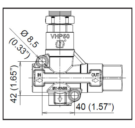 Регулятор давления Mecline VHP50 (500бар, 100л/мин, 1/2&quot;г-1/2&quot;г, By-pass 1/2&quot;г, лат)