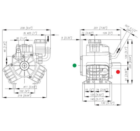 Насос мембранный Bertolini PA 330.1 VF (40бар, 33л/мин, плоский вал, 3отв. под шкив)