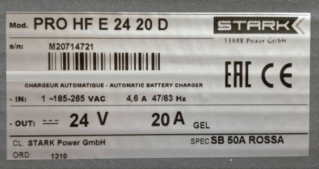 Зарядное устройство Stark ProHF E 24-20 (с разъемом SB50) (PSW2420D)