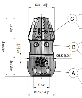 Форсунка каналопромывочная PA RR-TF (30, 1/2&quot;г, вращ)