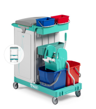 Тележка TTS Magic Line 490V (2х15л, 2х4л, выдв. ящик, отжим TEC, держ. мешка 90л)