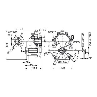 Редуктор для ДВС Tecomec RGB35 (23кВт, 28.6/24мм, фланец 87мм)