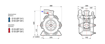 Мембранный насос Comet BP241 D с пред. клапаном (20 бар, 222 л/мин, ВОМ 1"3/8)
