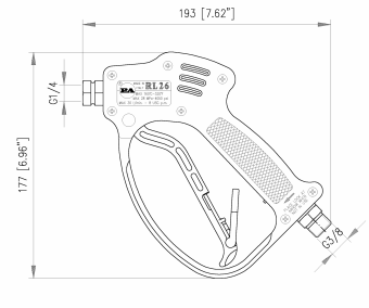 Пистолет с дренажом PA RL26 (3/8&quot;г.вращ-1/4&quot;г, 250бар, дренаж пост.)