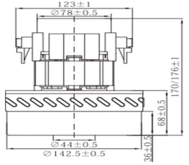 Вакуумный мотор V4Z-A30-D (1200Вт, 220В, D-143мм, H-177мм, h-69мм, медь) RC
